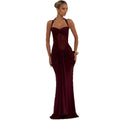 new women's elegant ruched ribbon maxi dress, foreign trade fashion halter neck sexy bodycon dress