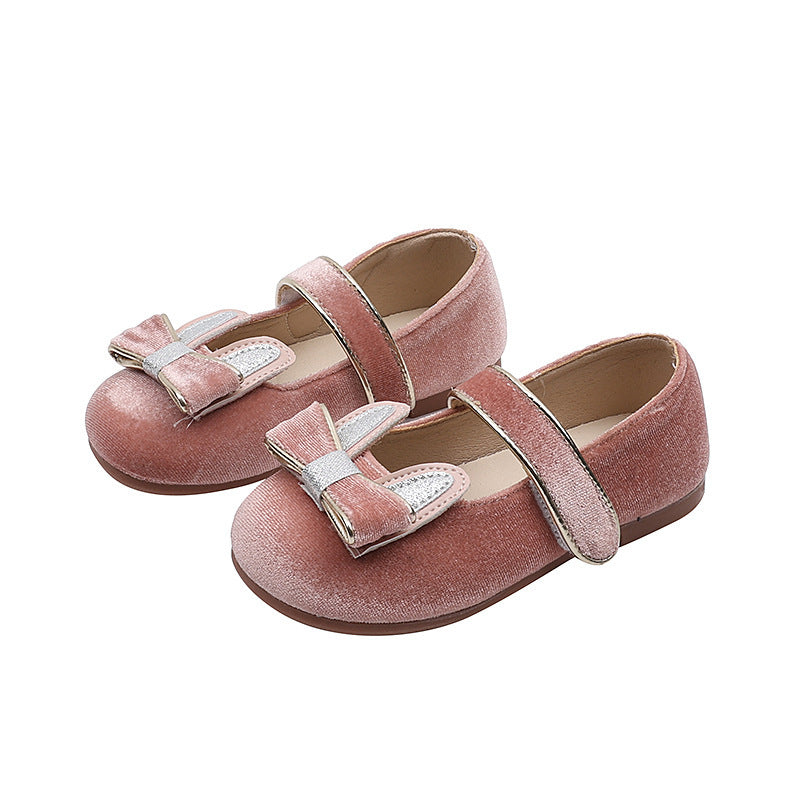 Vancahao niche style design velvet girlbows princess shoes  spring and autumn new arrivalkids small leather shoes