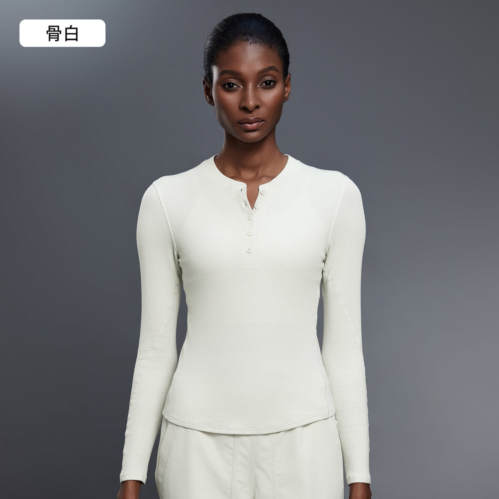 Autumn casual versatile henley shirt modal skin-friendly activewear top fitness yoga long sleeve t-shirt women's d25146