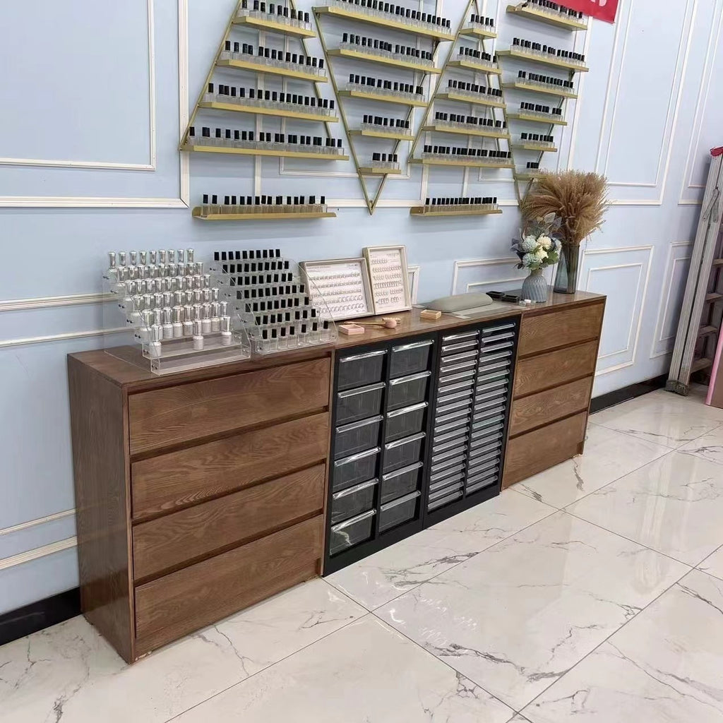 Solid wood retro nail art cabinet walnut display cabinet nail polish storage cabinet nail polish glue locker floor cabinet