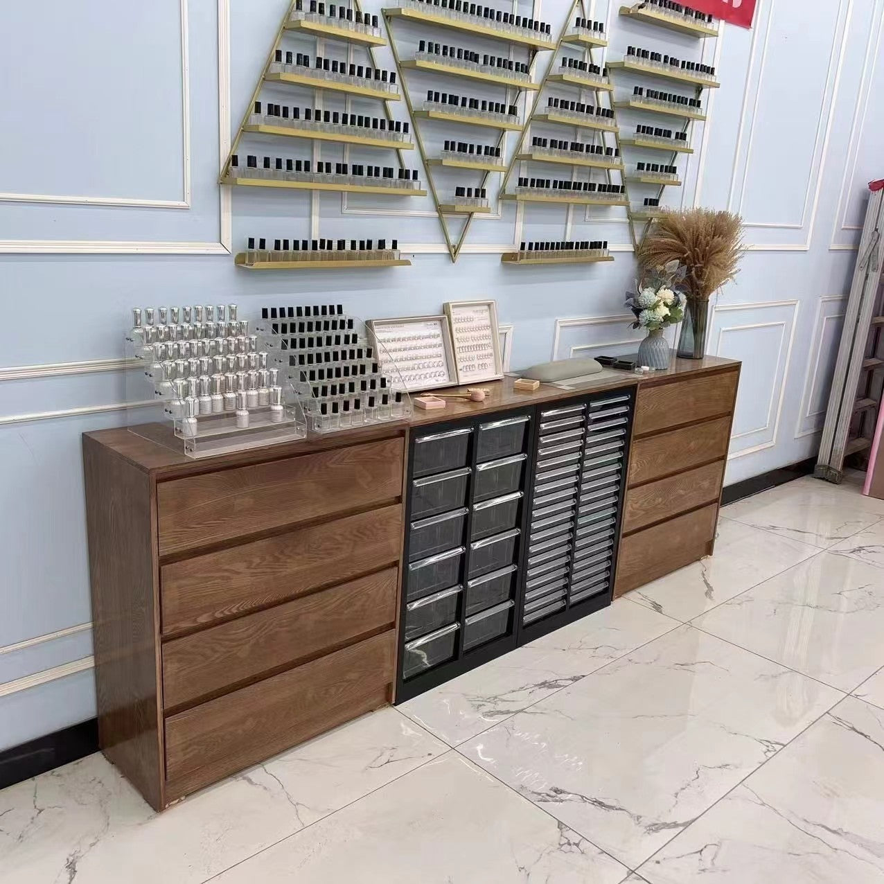 Solid wood retro nail art cabinet walnut display cabinet nail polish storage cabinet nail polish glue locker floor cabinet