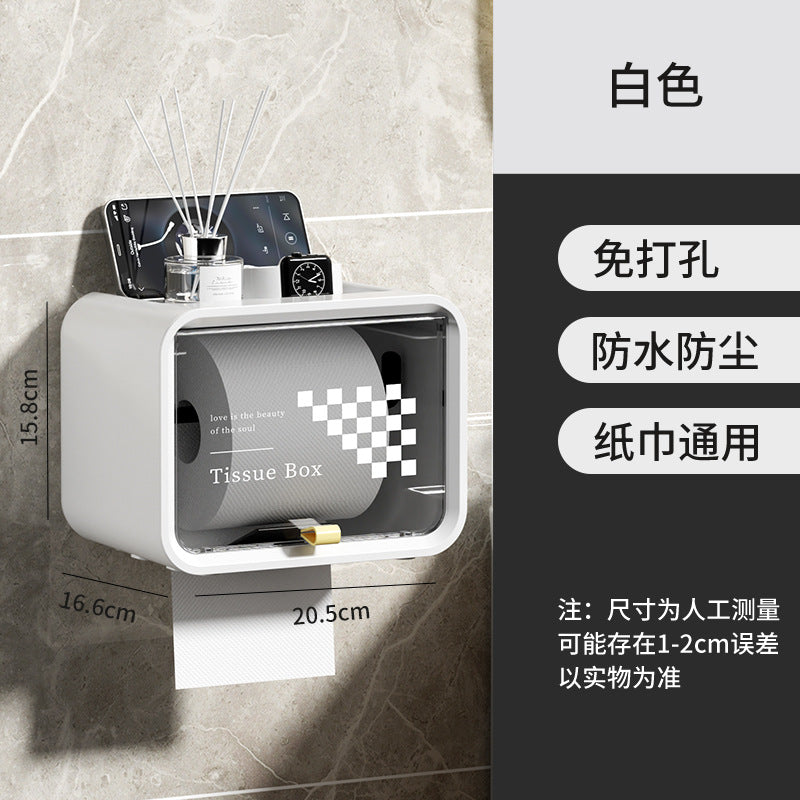 Bathroom tissue box wall-mounted waterproof punch-free toilet paper holder tissue dispenser tissue rack tissue storage