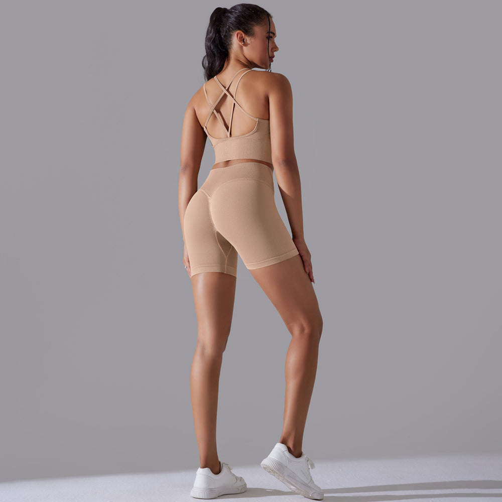 new high-waisted peach lift butt leggings set - activewear with racerback yoga top for running, training, and fitness