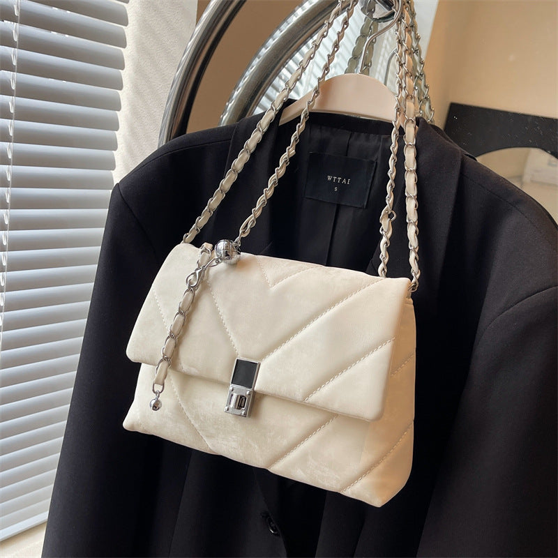 Rhombus embroidery thread small bag 2025 spring and summer new women's bag chain messenger bag solid color simple texture small square bag