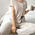 Bowknot pajamas women's summer thin short sleeve outwearcasual home clothes two-piece set cross-border new style