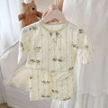Summer lightweight crinkle cotton baby pure cotton air conditioning suit separates pajamas boys girls three-quarter sleeve loungewear