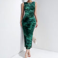 cross-border e-commerce women's fashion: european and american summer new arrivals - sexy sleeveless, cinched waist, slit hem, tie-dye print dress