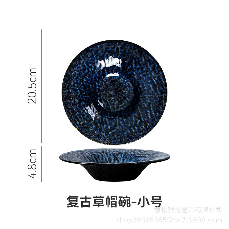Japanese retro kiln-change high-value western food soup plate business hotel restaurant high-grade creative straw hat plate deep plate