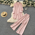 Lazy style casualsuit female k-stylefashionloose medium longlong sleevesshirtdresshigh waistloose pants