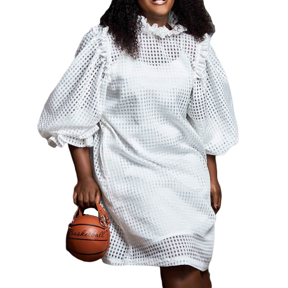 fall/winter new arrival:  cross-border loose fit commute cami dress two-piece set with hollow-out lace, european and american style dress