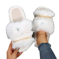 plus size double striped fur slippers for women indoor and outdoor wear 2024fall and winternew arrivalflatspopular one-line sandals