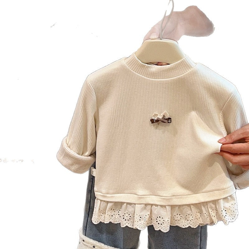 Autumn/winter girls' trendy thickened warm sweatshirt, korean style long-sleeve top, base layer, kids' clothing, children's wear