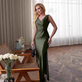 European and american slim-fit solid color chic sexy foreign trade slit satin dress