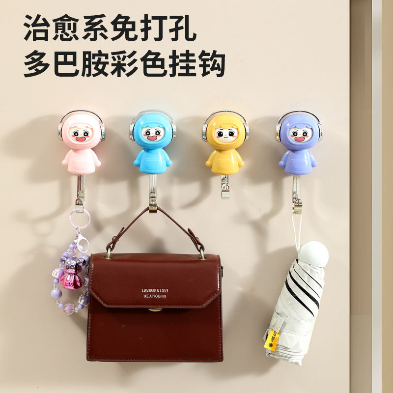 Entryway no-drill strong adhesive retractable hook - cartoon cute & creative figurine, damage-free adhesive hook for door back