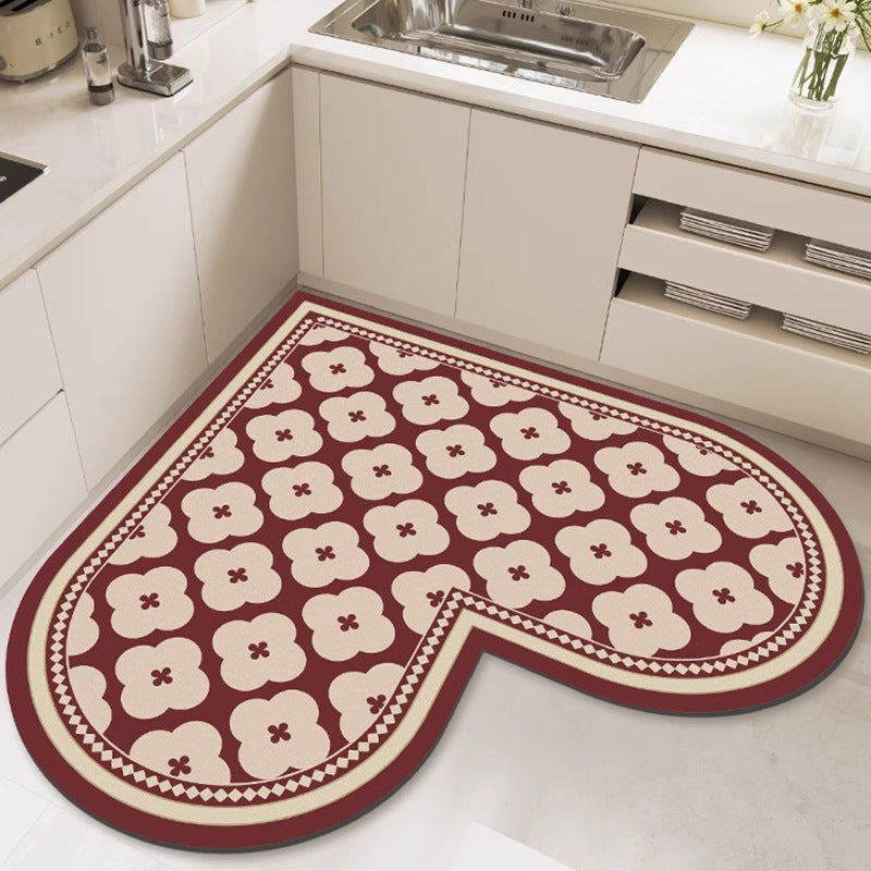 Heart-shaped kitchen mat, diatomaceous earth, non-slip, oil-resistant, wipeable, no-clean, absorbent, household, stain-resistant, floor mat, specialized carpet