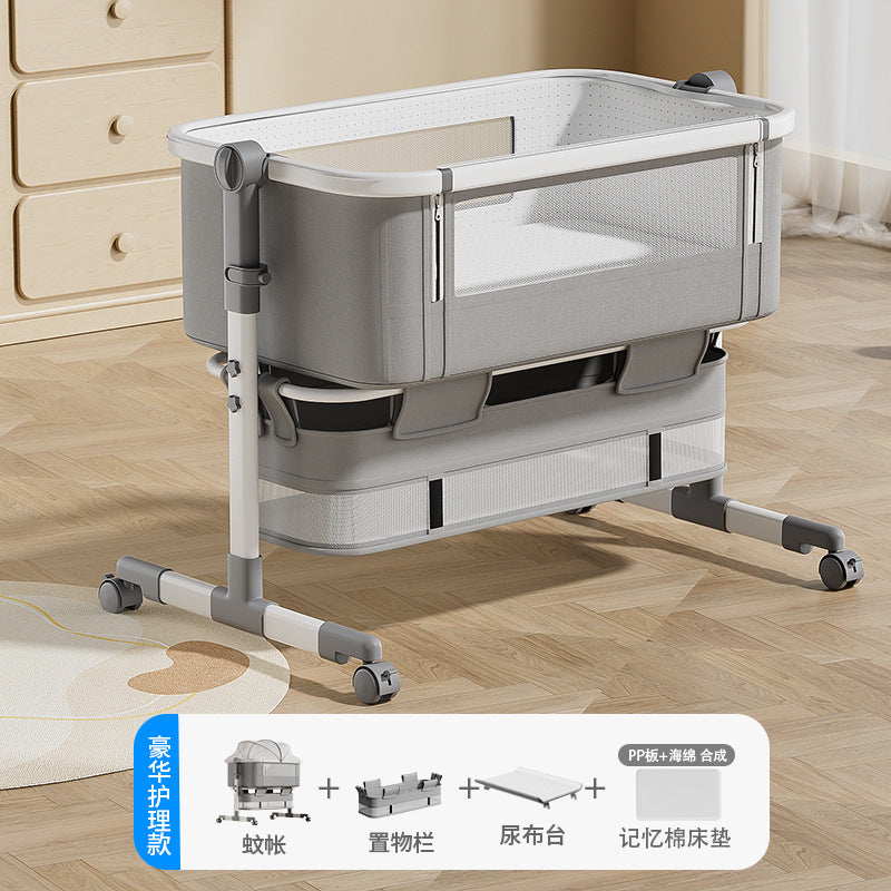 Aluminum alloy baby crib - portable, convertible, multi-functional, foldable, seamless splicing, baby rocking bed