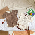 Korean style summer two-piece set for baby boys and girls - cute cartoon waving bear short-sleeve and shorts loungewear set