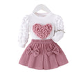 Children's clothingnew girl sweatshirt hearttops+pink bell bottoms two-piece set