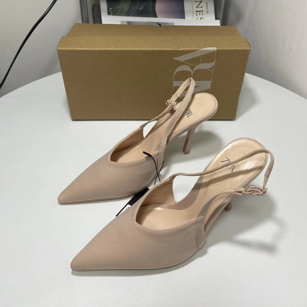 Za new 2024 summer french style high heel stiletto pumps, ankle strap, sequin detail, pink fashion flats for women