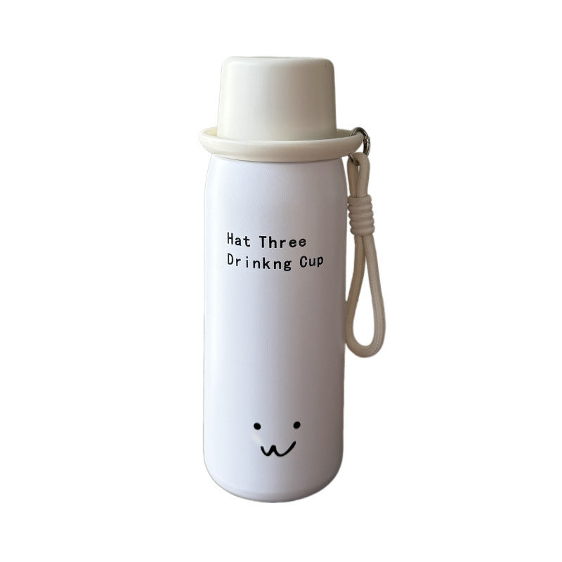 Smiling face double drink thermos cup for girls, good-looking bowl lid, student straw cup, large capacity water cup, wholesale personalized logo
