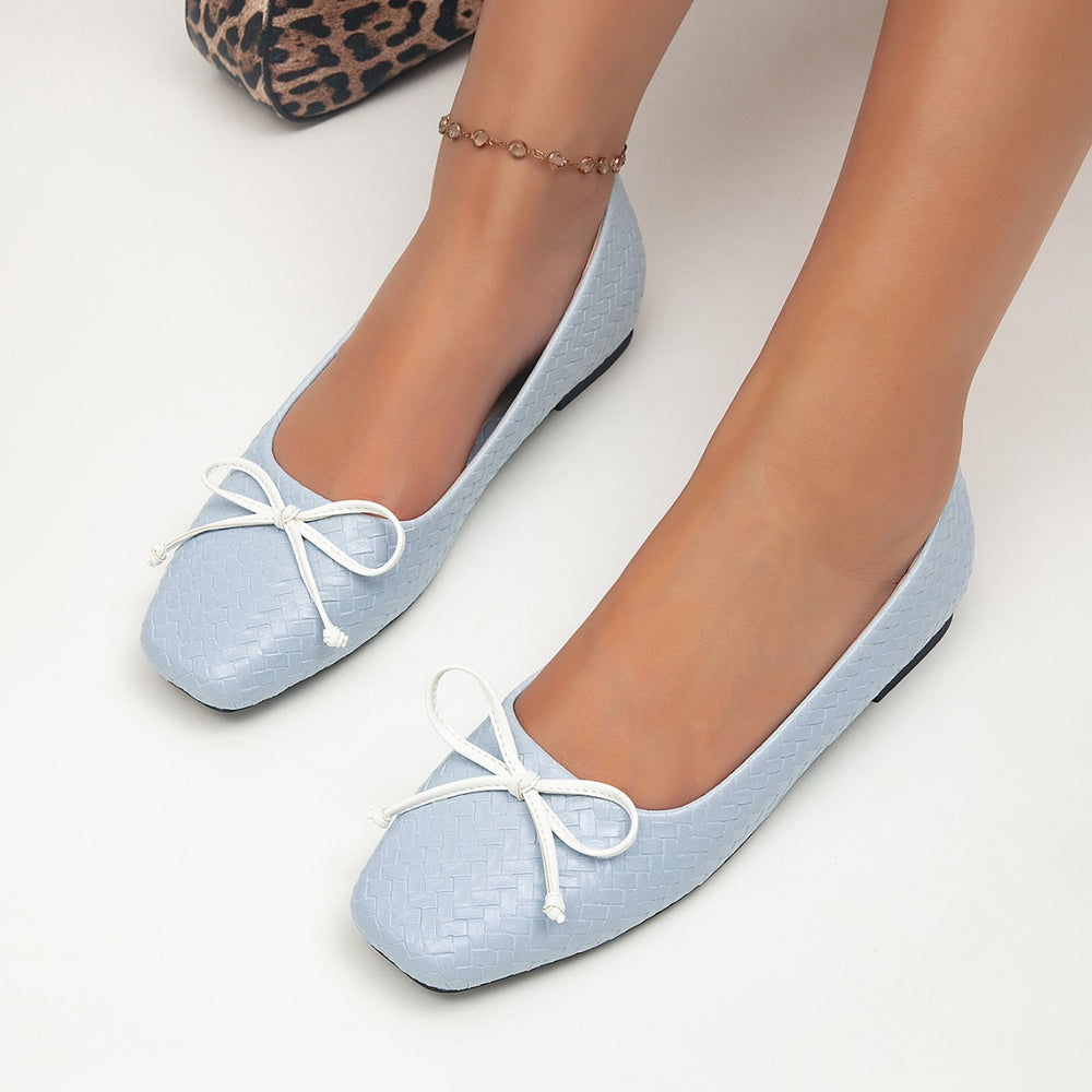Trendy niche women's flats, 2026 spring/summer new collection, woven bow square-toe low-heeled pumps