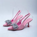 French pointed toe back strap bow rhinestone elastic band high heel sandals women women heels sandals