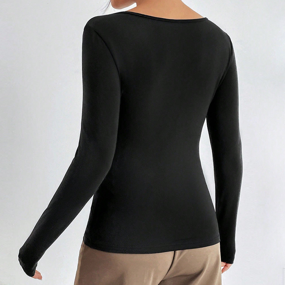 european and american women's clothing  spring/summer designer long-sleeve t-shirt, solid color, elegant commute top