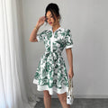 Aliexpress cross-border new arrival: european and american style women's summer printed tie-waist single-breasted dress