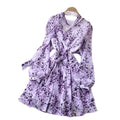 French retroelegancev neck ribbon long sleevesprintingdress women's waist slimming look a line skirt work clothing