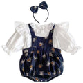 Floral print baby doll shirt & suspender pants set - korean style long sleeve autumn outfit (2-piece)