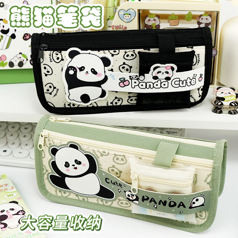 Creative panda pencil case ins wind niche stationery bag simple wind children's stationery box high value cute pencil case