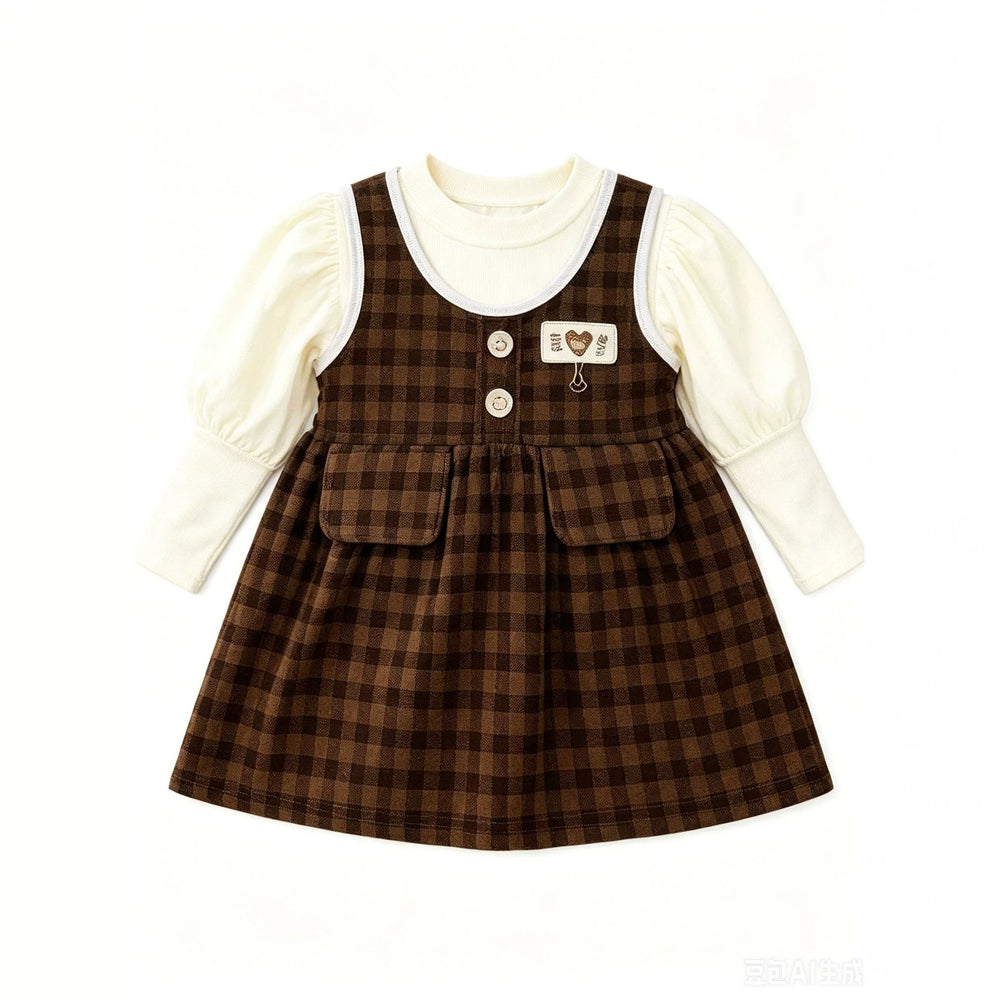 Girls' spring/autumn fashionable dress - new two-piece style, baby/kids plaid warm korean style skirt