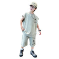 Boys' summer outfit set  new kids' summer tracksuit big kids' tank top stylish boy's lightweight two-piece set
