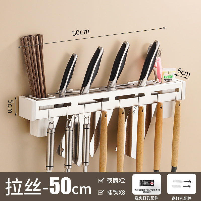 Stainless steel knife holder, chopstick cartridge, multi-functional tool storage rack, wall-mounted kitchen hanger, no punching,  direct sales