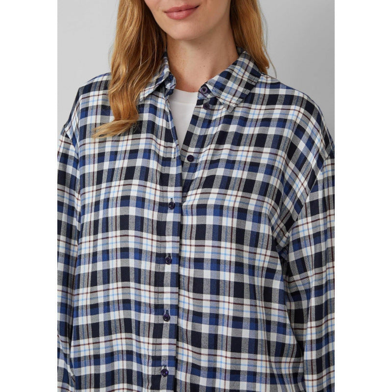 Amazon fashionpolo collar plaidlong sleevesshirt women's  spring new arrivalretrofashiontops
