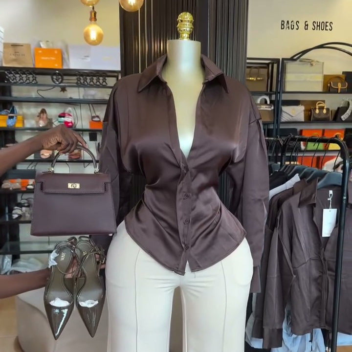 European and american cross-border women's clothing:  summer new arrival - elegant and stylish design, tie-waist, long-sleeved shirt top