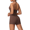 New arrival cross-border pure color double-sided brushed tight haltershorts yoga suit sports running fitness two-piece set