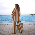 "vip exclusive" cross-border e-commerce source factory: european and american style women's knitted striped sexy pant suit