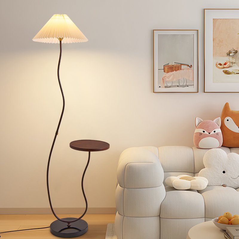 Modern minimalist floor lamp - living room accent light with shelves, designer-inspired mid-century style