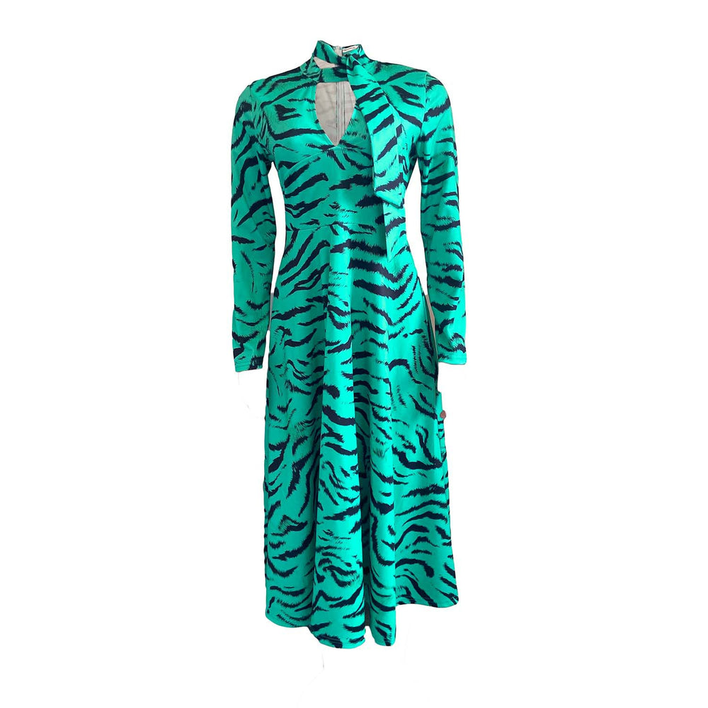 D3065m european and american style women's autumn/winter elegant commute long sleeve high waist flared print plus size african dress (cross-border)