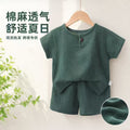Kids' short-sleeve set: boys' summer cotton linen breathable cross-border southeast asian children's clothing wholesale korean style casual - in stock