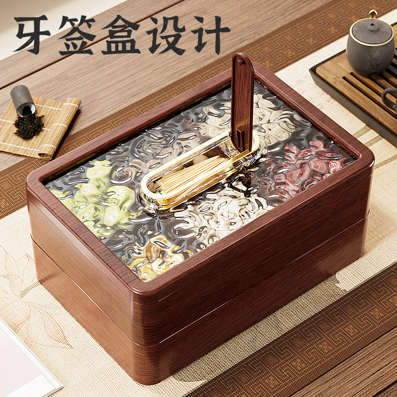 Wood grain new Chinese dried fruit storage box fruit tray refreshment tray household living room compartment snack candy box nut tray
