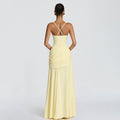 European and american style women's spring  new arrival: elegant solid color low-cut ruched camisole dress with cinched waist and open back - wholesale