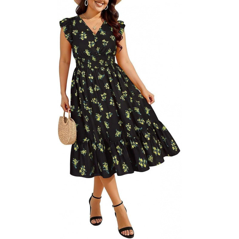 Amazon us & europe plus size v-neck dress -  summer new arrival - bohemian floral dress