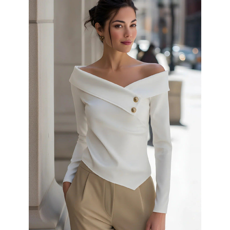 fashionexport women's clothing autumeleganceelegant one-shoulder bottomlong sleevesshirt