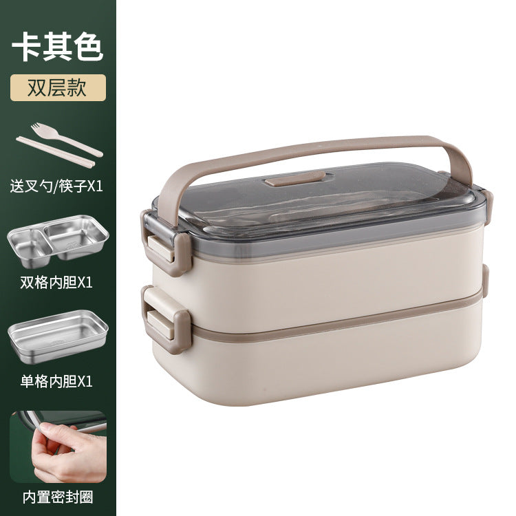 304 stainless steel double-layer lunch box Office workers can microwave oven heating and insulation Japanese-style divided lunch box multi-layer lunch box