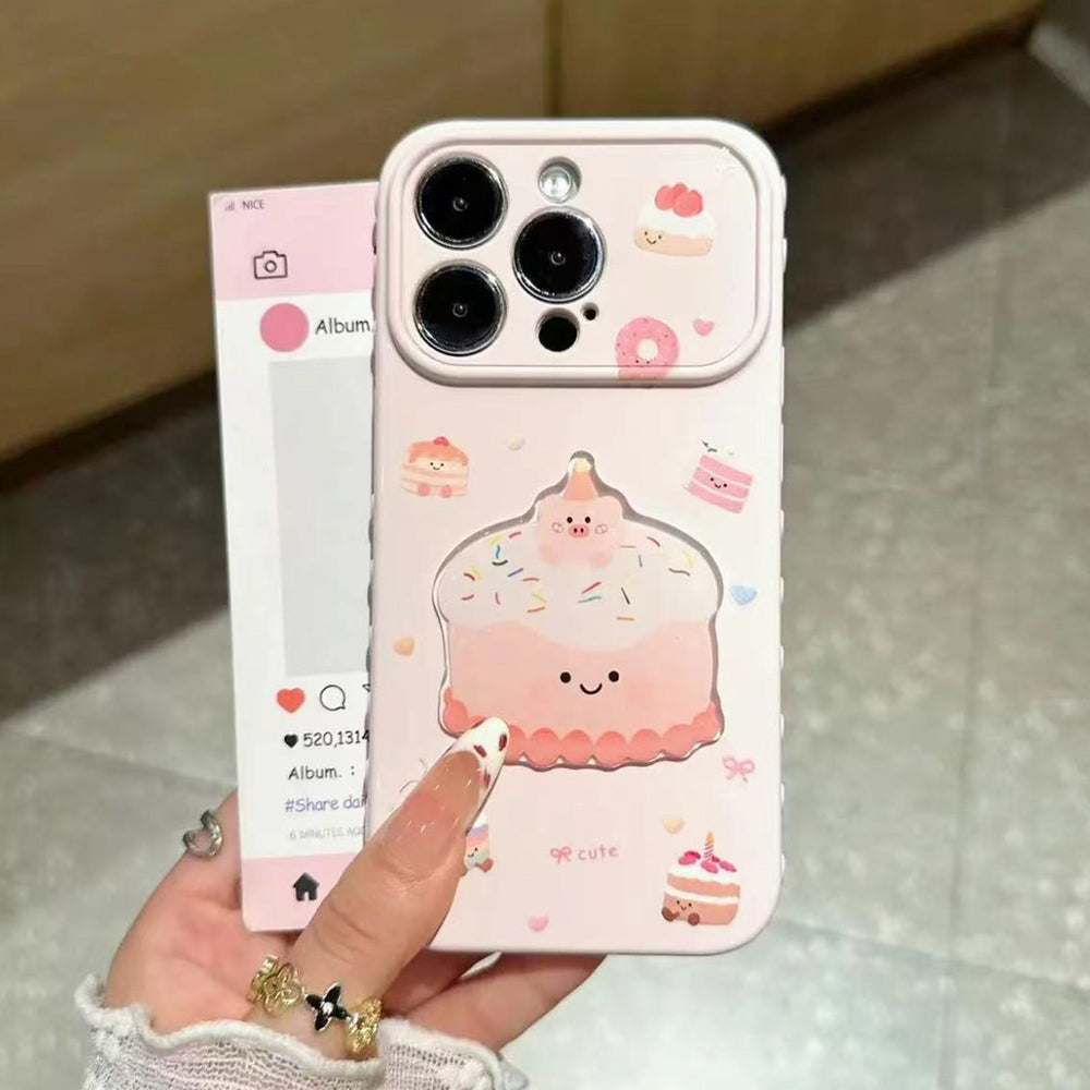 Strawberry cake design iphone 16/17 shockproof case with heart-shaped side accents - instantly transforms your phone! compatible with iphone 17 pro max