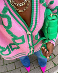 European and american cross-border women's fashion  autumn/winter street style letter single-breasted cardigan long sleeve knit top outerwear