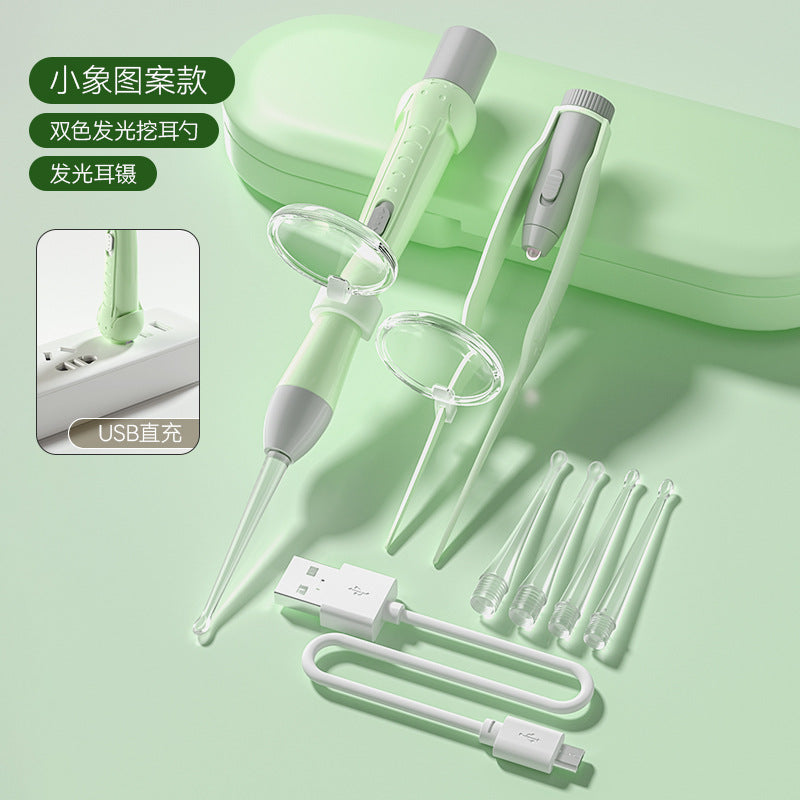 New arrival luminous ear scoop baby with light rechargeable ear scoop set kids adult tweezers ear picking earwax ear