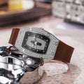 Whiskey barrel-shaped diamond-accented quartz watch - fashionable, trendy, and elegant women's silicone wristwatch - wholesale white